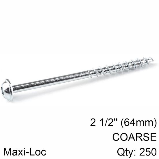 KREG Zinc Pocket Hole Screws 64mm 2.50" #8 Coarse Thread Mx Loc 250ct